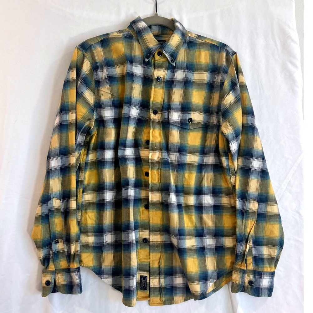 Abercrombie & Fitch Mens Medium Yellow Blue Plaid Flannel Button Down Shirt